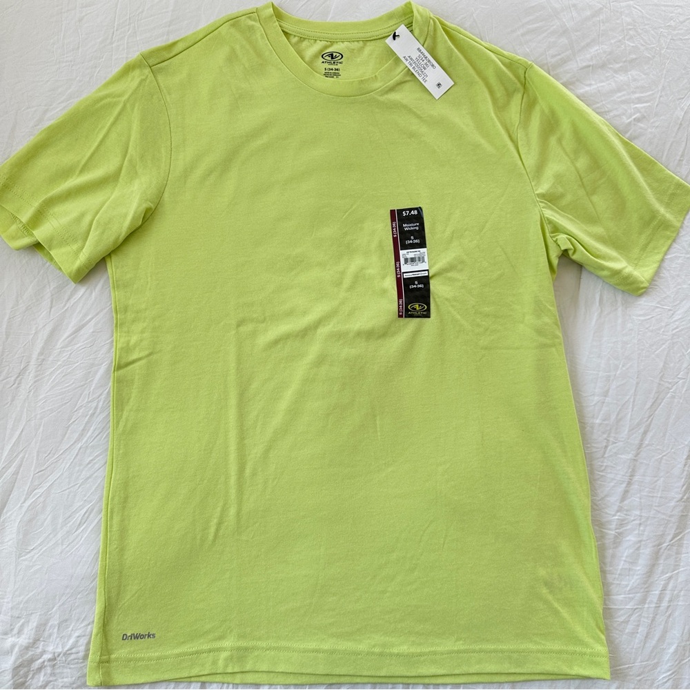 Men's Moisture Wicking Tee Shirt Yellow Short Sleeve Athletic Works Dri Works